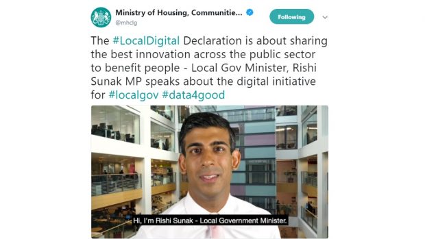 Screenshot of MHCLG tweet announcing the Local Digital Declation