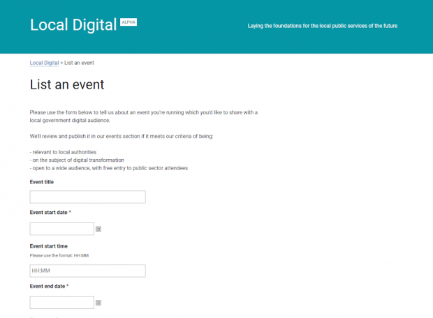 Screenshot of event submission form