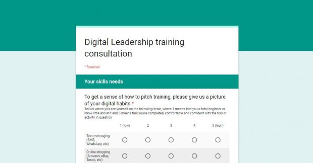 A screenshot of our digital leadership training consultation survey