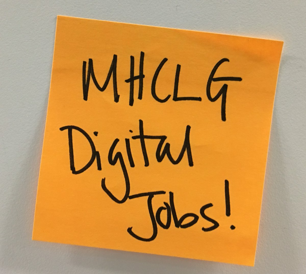 A post-it saying MHCLG Digital Jobs
