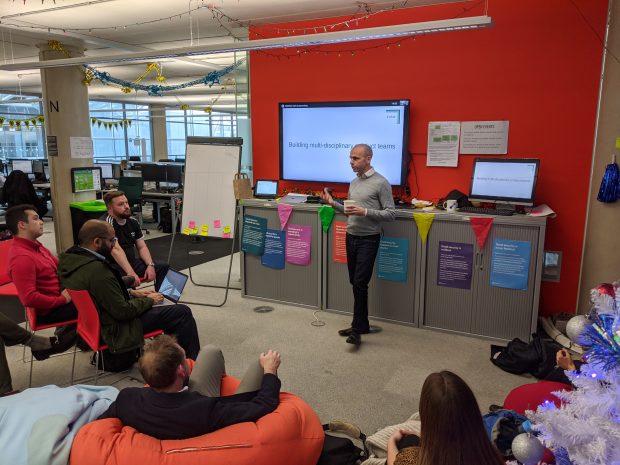 Matthew Cain presents to the Local Digital Collaboration Unit at the offices of Hackney Service Centre