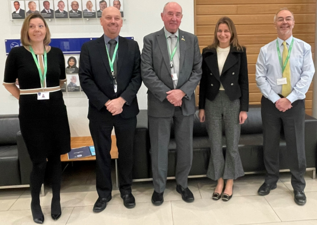 Housing and Planning Minister Lucy Frazer with leaders of Buckinghamshire Council