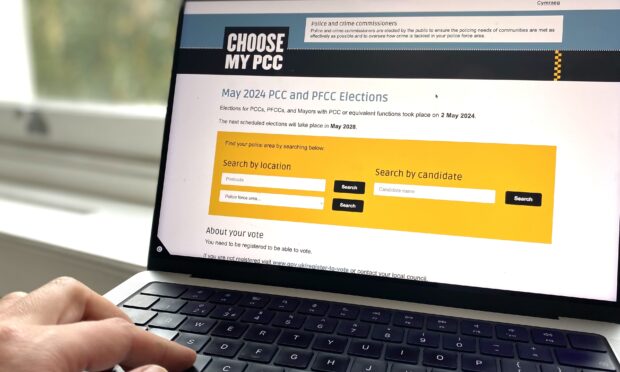 A picture of a laptop screen showing a webpage from the Choose My PCC service relating to the May 2024 elections