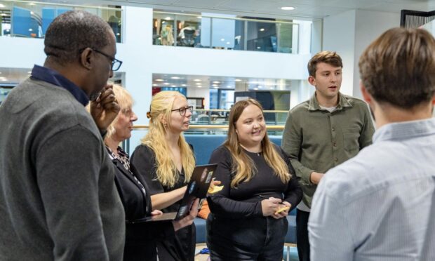 a team stand-up in the office 