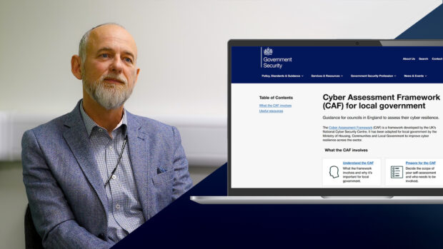 Kurt Friary from Norfolk County Council with an image of the Cyber Assessment Framework webpage to the right