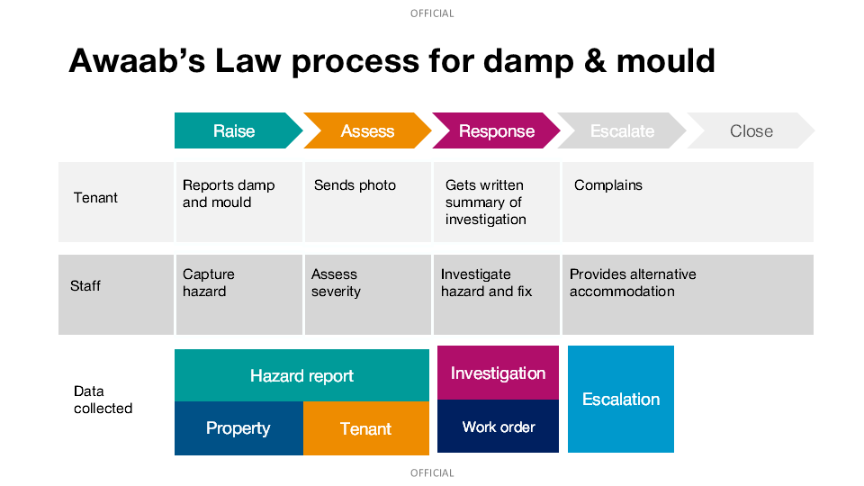 Image shows Awaab's Law process for damp and mould.