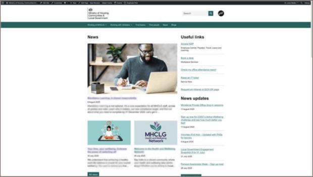 A screenshot of the new Intranet homepage