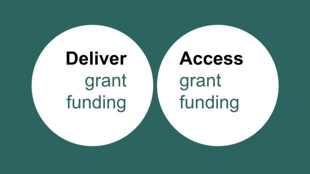 A title card with the words 'Deliver grant funding' and 'Access grant funding'