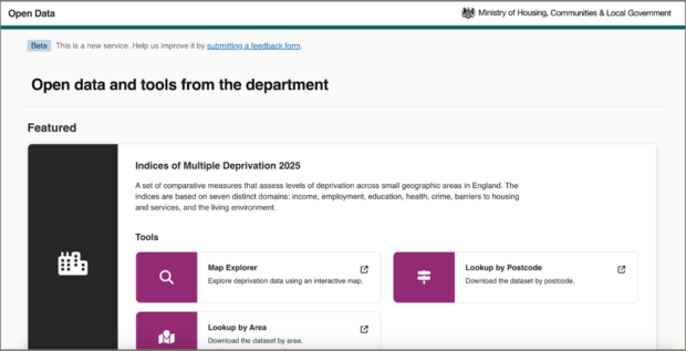 A screenshot of the homepage of the new Open Data Communities platform